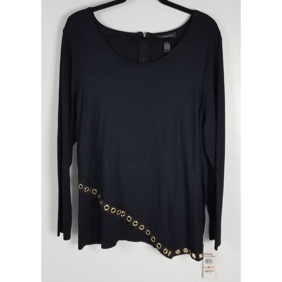 I.N.C Woman Sz. 2X Black Lightweight Sweater W/ Gold/Suede Details NWT - Picture 1 of 7